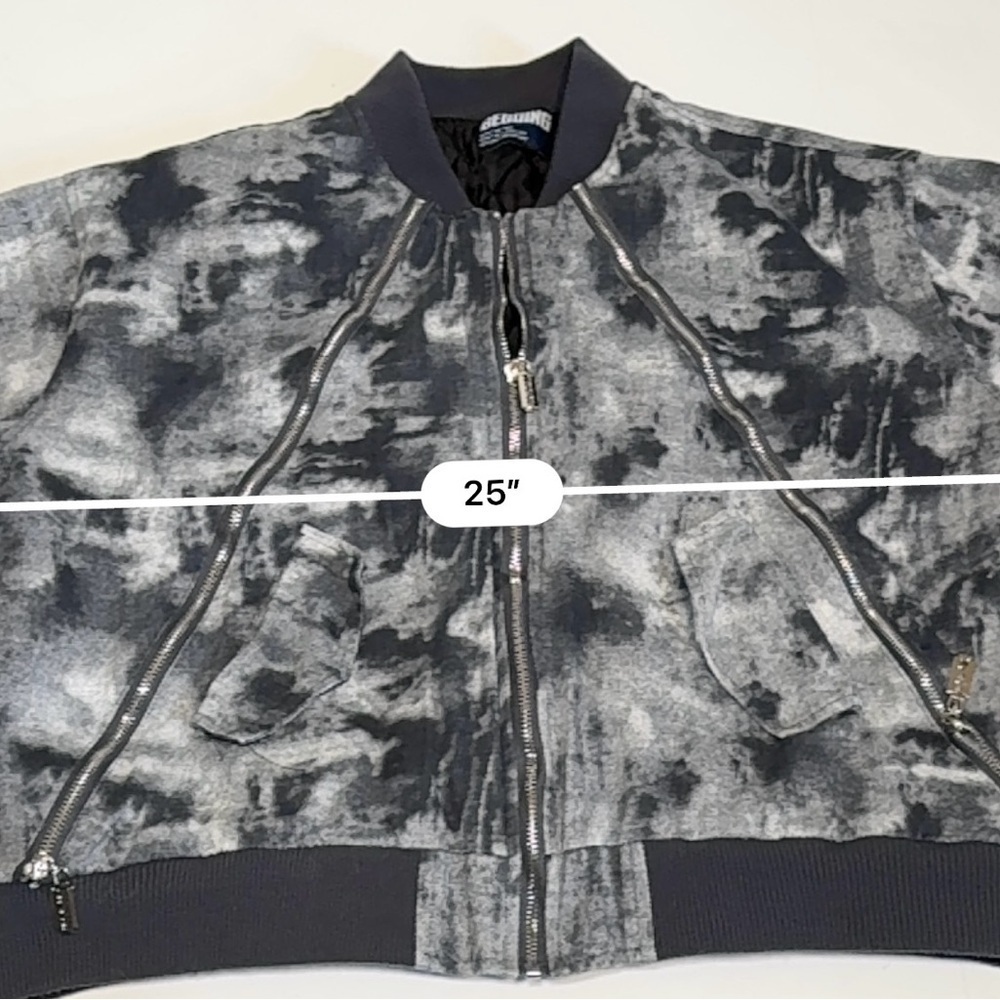 Men’s BEGOING bomber jacket with a gray and black watercolor pattern size M - Picture 8 of 14